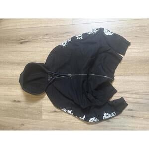 Black Zip-Up Hoodie with White Dragon and Tiger Sleeve Embro